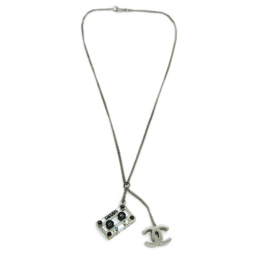 CHANEL CC Logos Cassette Tape Silver Chain Pendant